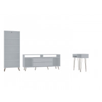 Manhattan Comfort 151GMC1 Rockefeller 3-Piece TV Stand Living Room Set with Bookcase and Console in White